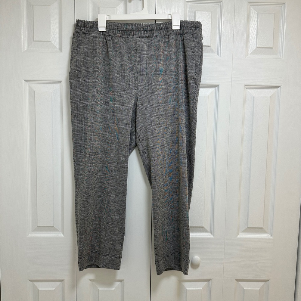 A New Day Grey Glen Plaid Ankle Pants Elastic Waist XL Stretch Tapered Trousers